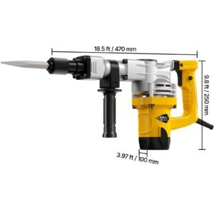 demolition jack hammer, 1400w electric jackhammer heavy duty, 2900 bpm jack hammer concrete breaker, with 1 point chisel, 1 flat chisel, storage case, gloves and goggles, for demolition