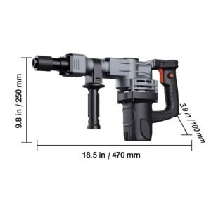 demolition jack hammer, 1400w electric jackhammer heavy duty, 2pcs chisels bits chipping with case, 2900 bpm concrete breaker, gloves black