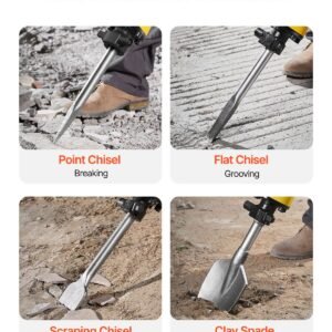 demolition jack hammer, 2200w 1350 bpm jack hammer concrete breaker, heavy duty electric jack hammer 4pcs chisels bit with gloves, 360° swiveling front handle for trenching and breaking holes