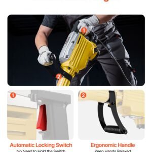 demolition jack hammer, 2200w 1350 bpm jack hammer concrete breaker, heavy duty electric jack hammer 4pcs chisels bit with gloves, 360° swiveling front handle for trenching and breaking holes