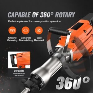 demolition jack hammer, 2200w 1400 bpm jack hammer concrete breaker, heavy duty electric jack hammer 6pcs chisels bit with gloves, 360 celsius swiveling front handle