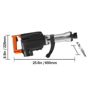 demolition jack hammer, 2200w electric jackhammer heavy duty, 1350 bpm concrete breaker, 2pcs chisels bit chipping with case, black