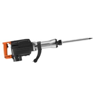 demolition jack hammer, 2200w electric jackhammer heavy duty, 1350 bpm concrete breaker, 2pcs chisels bit chipping with case, black