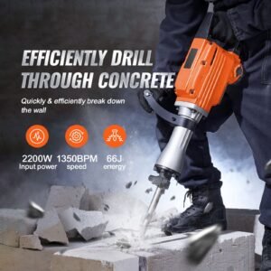 demolition jack hammer, 2200w electric jackhammer heavy duty, 1350 bpm concrete breaker 6pcs chisels bit chipping with case