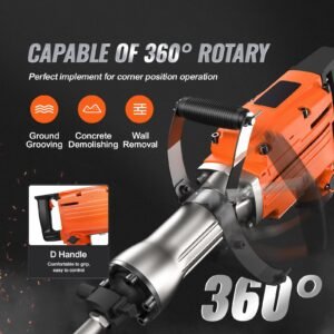 demolition jack hammer, 2200w electric jackhammer heavy duty, 1350 bpm concrete breaker 6pcs chisels bit chipping with case