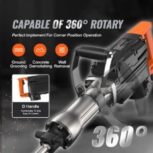 demolition jack hammer, 2200w jack hammer concrete breaker, 1350 bpm heavy duty electric jack hammer, 4pcs chisels bit with case, black