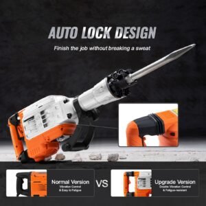 demolition jack hammer, 3500w jack hammer concrete breaker, 1900 bpm heavy duty electric jack hammer, 2pcs chisel with gloves & 360 celsius swiveling front handle