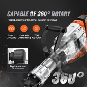 demolition jack hammer, 3500w jack hammer concrete breaker, 1900 bpm heavy duty electric jack hammer, 2pcs chisel with gloves & 360 celsius swiveling front handle