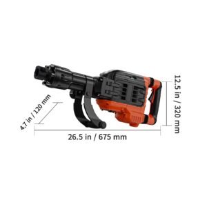 demolition jack hammer, 3500w jack hammer concrete breaker, 2pcs chisel with gloves & 360 celsius swiveling front handle for trenching, 1900 bpm heavy duty electric jack hammer, black
