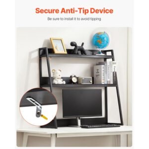 desktop bookshelf, 2 tier desktop storage organizer, 37.4" x 12.6" x 35.4" office desk storage rack display shelf, desktop bookshelf hutch with anti slip feet pads, for home & dorm, black