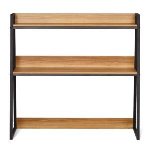 Desktop Bookshelf, 2-Tier Desktop Storage Organizer, 37.4" x 12.6" x 35.4" Office Storage Rack Wood Color Display Shelf, Desktop Bookshelf Hutch with Anti-Slip Feet Pads, for Office, Home & Dorm