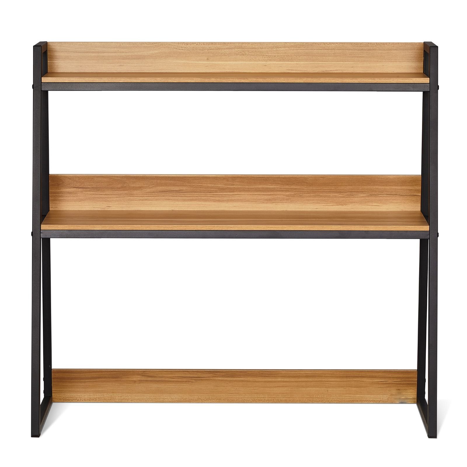 desktop bookshelf, 2 tier desktop storage organizer, 37.4" x 12.6" x 35.4" office storage rack wood color display shelf, desktop bookshelf hutch with anti slip feet pads, for office, home & dorm