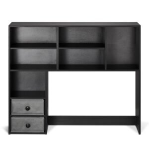Desktop Bookshelf, 3-Tier Desktop Storage Organizer, 37" x 10" x 31.1" Office Storage Rack Wood Display Shelf, Desktop Bookshelf Hutch with Two Fabric Drawers, for Office, Home & Dorm, Black