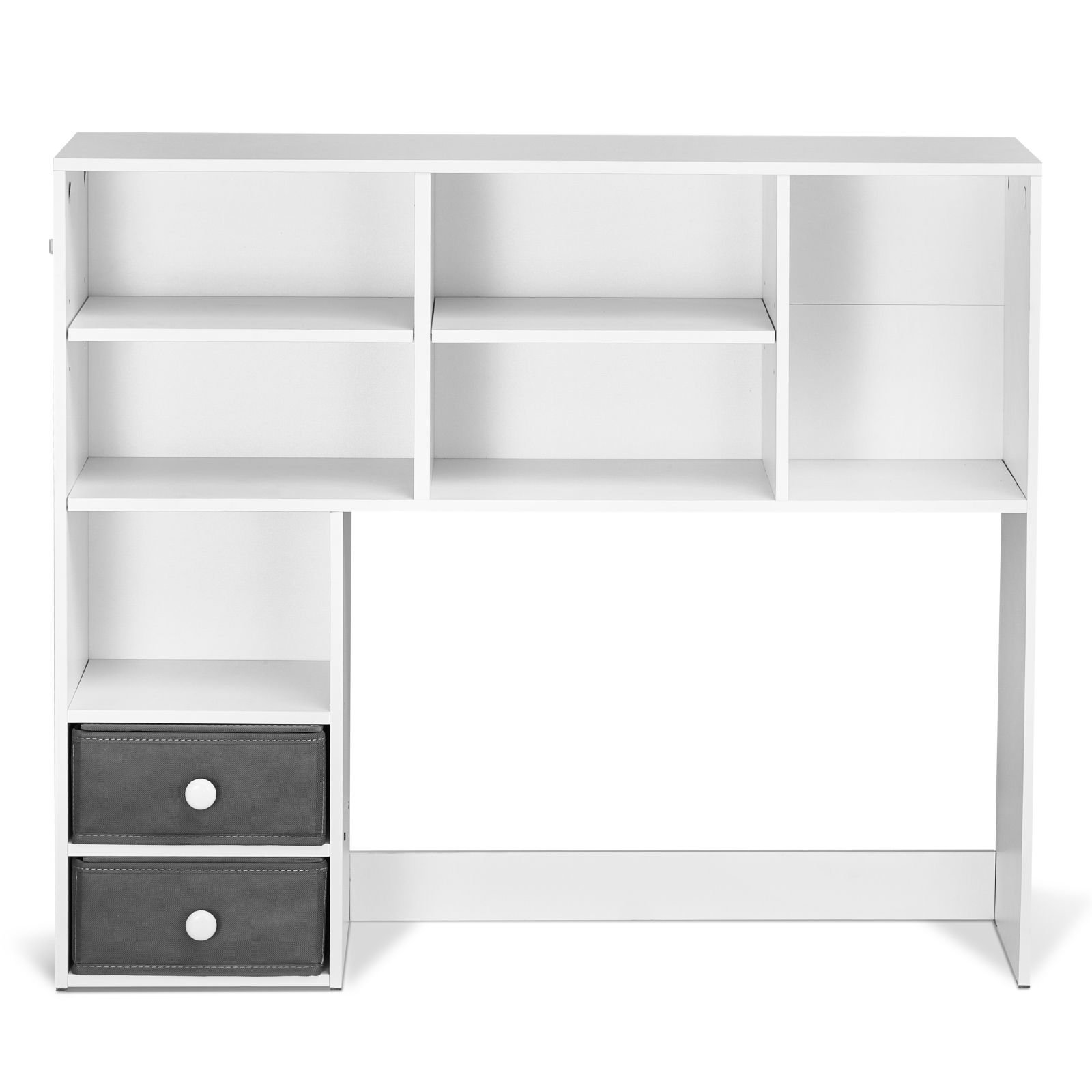 desktop bookshelf, 3 tier desktop storage organizer, 37" x 10" x 31.1" office storage rack wood display shelf, desktop bookshelf hutch with two fabric drawers, for office, home & dorm, white