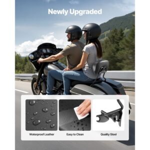 detachable motorcycle passenger backrest, compatible with harley davidson touring, street glide, road glide, road king, 16 inch height, black