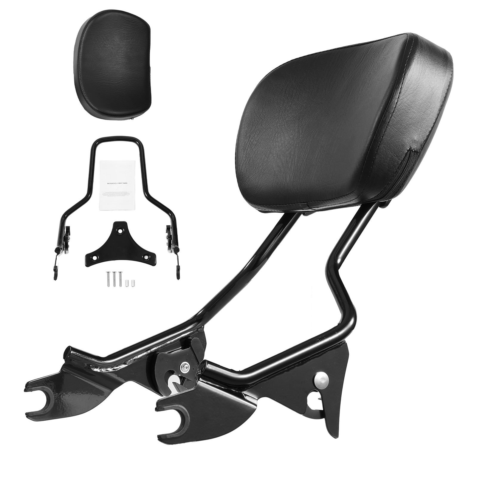 detachable motorcycle passenger backrest, compatible with harley davidson touring, street glide, road glide, road king, 16 inch height, black