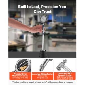 dial test indicator and bore gauge measuring tool set, dial indicator 0.001 inch accuracy, 2 6 inch bore range with rod, storage case, anvils for industrial machining measurements
