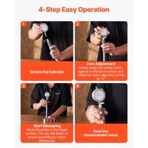 dial test indicator and bore gauge measuring tool set, dial indicator 0.001 inch accuracy, 2 6 inch bore range with rod, storage case, anvils for industrial machining measurements