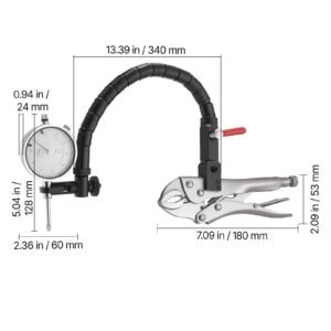 dial test indicator with 360 degree flexible arm and 360 degree locking pliers, 0.001 inch accuracy, 0 1 inch range, professional for machine set up, narrow area measurement, storage case