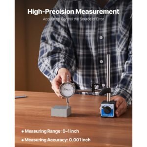 dial test indicator with dual rod stand and storage case, 0.001 inch accuracy, 0 1 inch range, fine adjustable long arm, non magnetic centering rods for machine set up, narrow area measurement