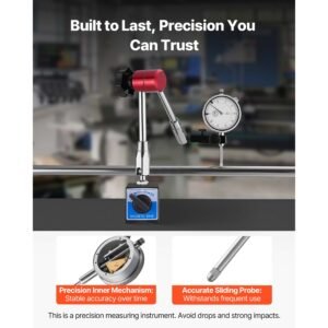 dial test indicator with magnetic flexible base stand, 0.001 inch accuracy, 0 1 inch range, fine adjustable long arm, professional for machine set up, narrow area measurement, easy to read