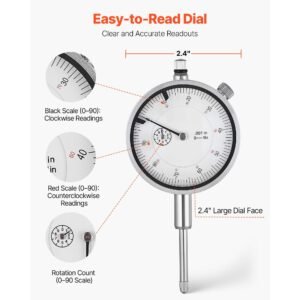 dial test indicator with magnetic flexible base stand, 0.001 inch accuracy, 0 1 inch range, fine adjustable long arm, professional for machine set up, narrow area measurement, easy to read
