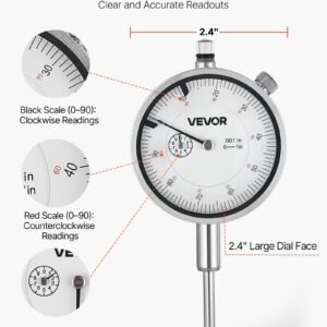 dial test indicator with metal base, 0.001 inch accuracy, 0 1 inch range, easy to read large dial, professional for narrow area measurement, industrial machining & inspection, precision testing