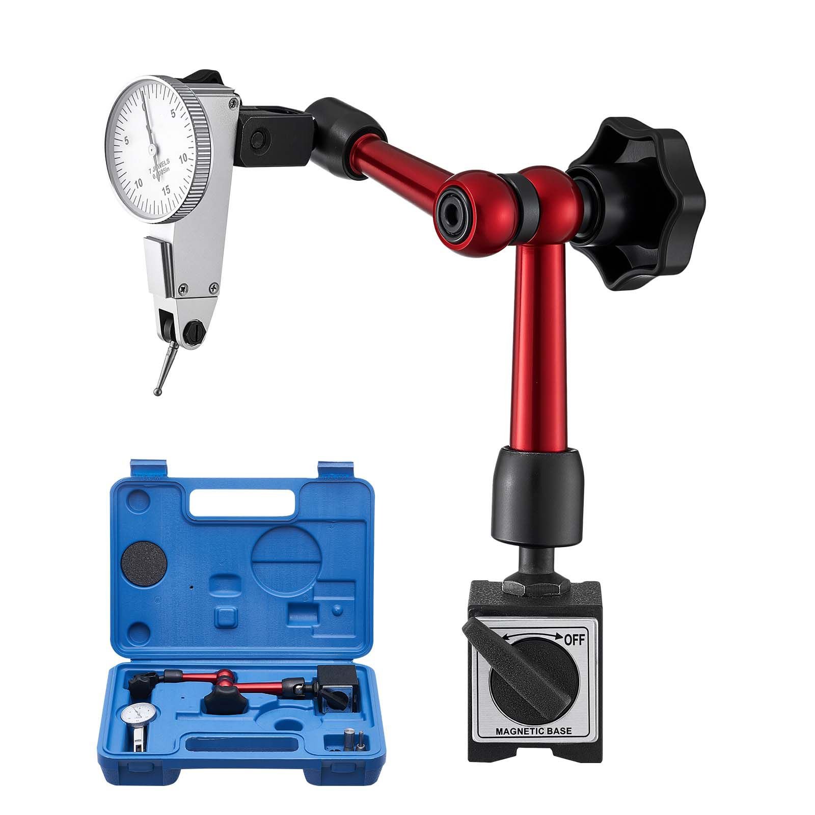 dial test indicator with universal magnetic base and storage case, 0.0005 inch accuracy, 0 0.03 inch range, micro ball handle for narrow area measurement, industrial machining & inspection