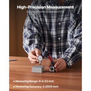 dial test indicator with universal magnetic base and storage case, 0.0005 inch accuracy, 0 0.03 inch range, micro ball handle for narrow area measurement, industrial machining & inspection