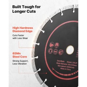 diamond blades 9 inch, 3 pack concrete saw blade set, 7/8 in arbor, high hardness diamond segments, 65mn steel core, dry wet cutting, clean edges for concrete, masonry, brick, stone, granite