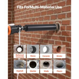diamond core drilling machine, 8 in drilling diameter, handheld dry and wet concrete core drill rig with 4 drill bits, 1075/2300 rpm 2 speed, unc1 1/4 7 thread, for concrete brick stone, 1800w