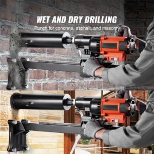 diamond core drilling machine, 8in wet&dry concrete core drill rig with stand, 750rpm speed & 1 1/4" 5/8" thread & lifting handle, 8in drilling diameter for concrete brick block stone, 2500w