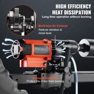 diamond core drilling machine, 8in wet&dry concrete core drill rig with stand, 750rpm speed & 1 1/4" 5/8" thread & lifting handle, 8in drilling diameter for concrete brick block stone, 2500w