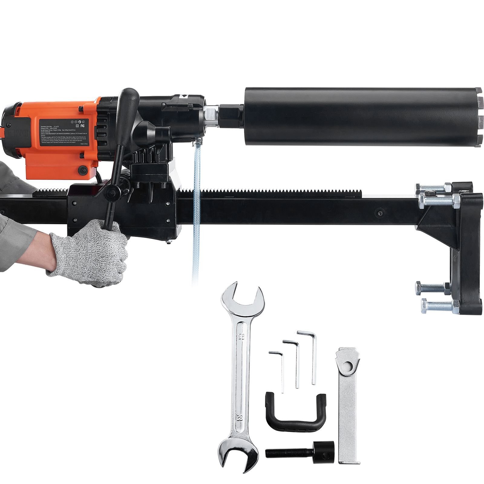 diamond core drilling machine, 8in wet&dry concrete core drill rig with stand, 750rpm speed & 1 1/4" 5/8" thread & lifting handle, 8in drilling diameter for concrete brick block stone, 2500w