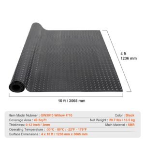diamond plate rubber flooring roll, 3 mm x 4 ft x 10 ft garage floor mat, sbr rubber garage flooring roll, easy to clean, diamond plate rubber mat for under cars, garage industry gym, black