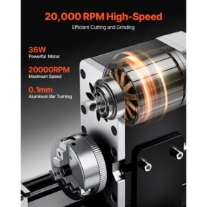 didactical mini metal lathe machine, 2.76 x 5.12 in, 36w power metal lathe, 20,000 rpm speed, with 3 jaw chuck, aluminum alloy handwheel, for processing precision parts soft metals wood plastics