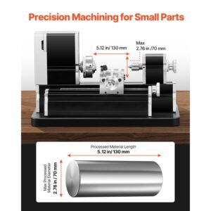 didactical mini metal lathe machine, 2.76 x 5.12 in, 36w power metal lathe, 20,000 rpm speed, with 3 jaw chuck, aluminum alloy handwheel, for processing precision parts soft metals wood plastics