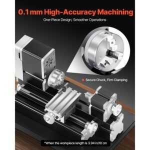 didactical mini metal lathe machine, 2.76 x 5.12 in, 36w power metal lathe, 20,000 rpm speed, with 3 jaw chuck, aluminum alloy handwheel, for processing precision parts soft metals wood plastics