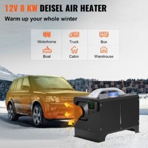 diesel air heater 8kw, all in one 12v truck heater, parking heater with black lcd, remote control, fast heating diesel heater for rv truck, boat, bus, car trailer, motorhomes