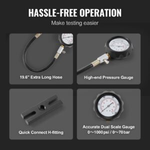 diesel engine compression tester, 18 pcs cylinder pressure test tool kit, with 0 1000 psi gauge and adapters, diesel injector tester check cylinders in diesel trucks, tractors, equipment