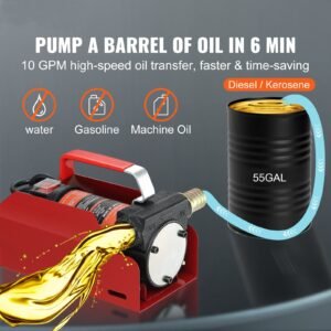 Diesel Fuel Transfer Pump Kit 12V 10 GPM DC with Automatic Shut-off Nozzle Hose, Portable Electric Self-Priming Fuel Transfer Extractor Pump Kit for Diesel, Kerosene, Machine, Transformer Oil