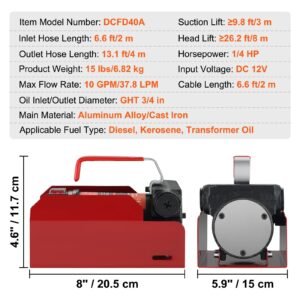 diesel fuel transfer pump kit 12v 10 gpm dc with automatic shut off nozzle hose, portable electric self priming fuel transfer extractor pump kit for diesel, kerosene, machine, transformer oil