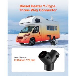 diesel heater connector, 3 inch diesel heater duct connector accessories, 3 way y branch diesels heaters air vent duct with 2 90° rotatable valves, black joint connectors for 2kw 5kw 8kw heaters