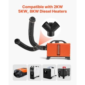 diesel heater connector, 3 inch diesel heater duct connector accessories, 3 way y branch diesels heaters air vent duct with 2 90° rotatable valves, black joint connectors for 2kw 5kw 8kw heaters