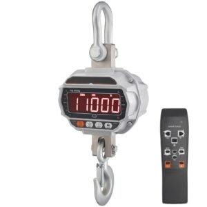 Digital Crane Scale, 11000 lbs/5000 kg, Industrial Heavy Duty Hanging Scale with Remote Control, Cast Aluminum Case & LED Screen, High Precision for Construction, Factory, Farm, Hunting (Silver)