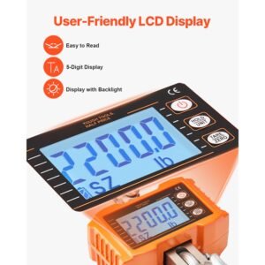 digital crane scale, 2200 lbs/1000 kg, industrial heavy duty hanging scale with remote control, cast aluminum case & lcd screen, high precision for construction, factory, farm, hunting (orange)
