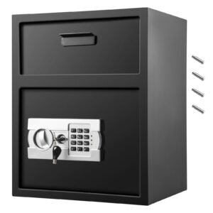 Digital Depository Safe 1.7 Cubic Feet Made of Carbon Steel Electronic Code Lock Depository Safe with Deposit Slot with Two Emergency Keys Depository Box for Home Hotel Restaurant and Office
