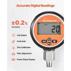 digital hydraulic pressure gauge, 0 10000 psi (0 700 bar) hydraulic pressure sensor, manometer tester with 1/4 inch npt base entry for excavator construction machinery, stainless steel housing