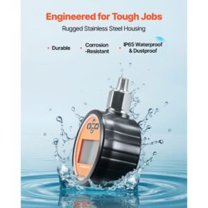 digital hydraulic pressure gauge, 0 10000 psi (0 700 bar) hydraulic pressure sensor, manometer tester with 1/4 inch npt base entry for excavator construction machinery, stainless steel housing