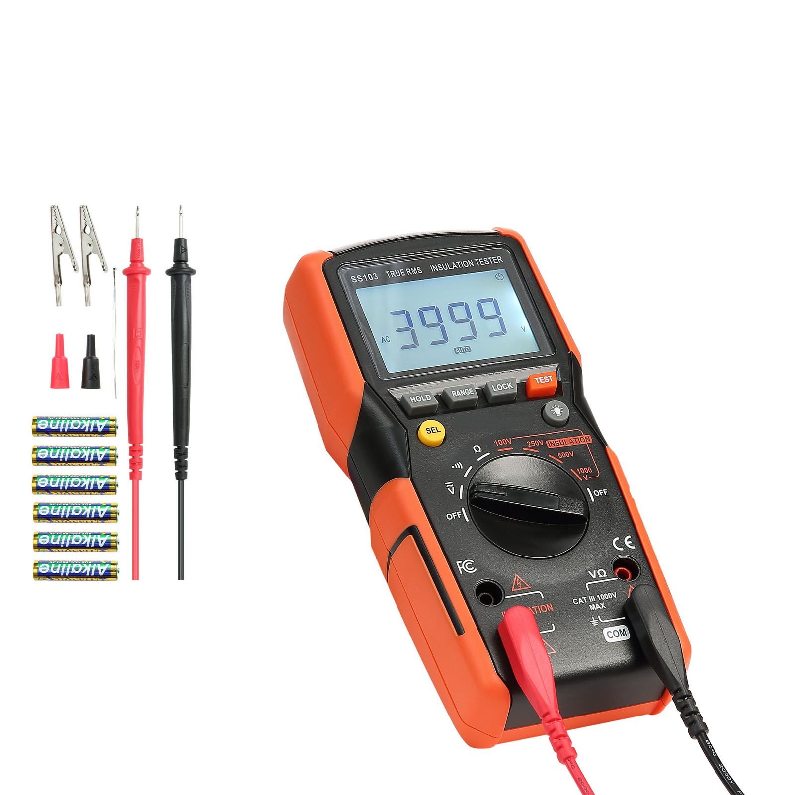 digital multimeter, 4000 count trms voltmeter ohmmeter, 1000v ac/dc voltage tester with switchable auto/manual range for voltage, resistance, and continuity measurment